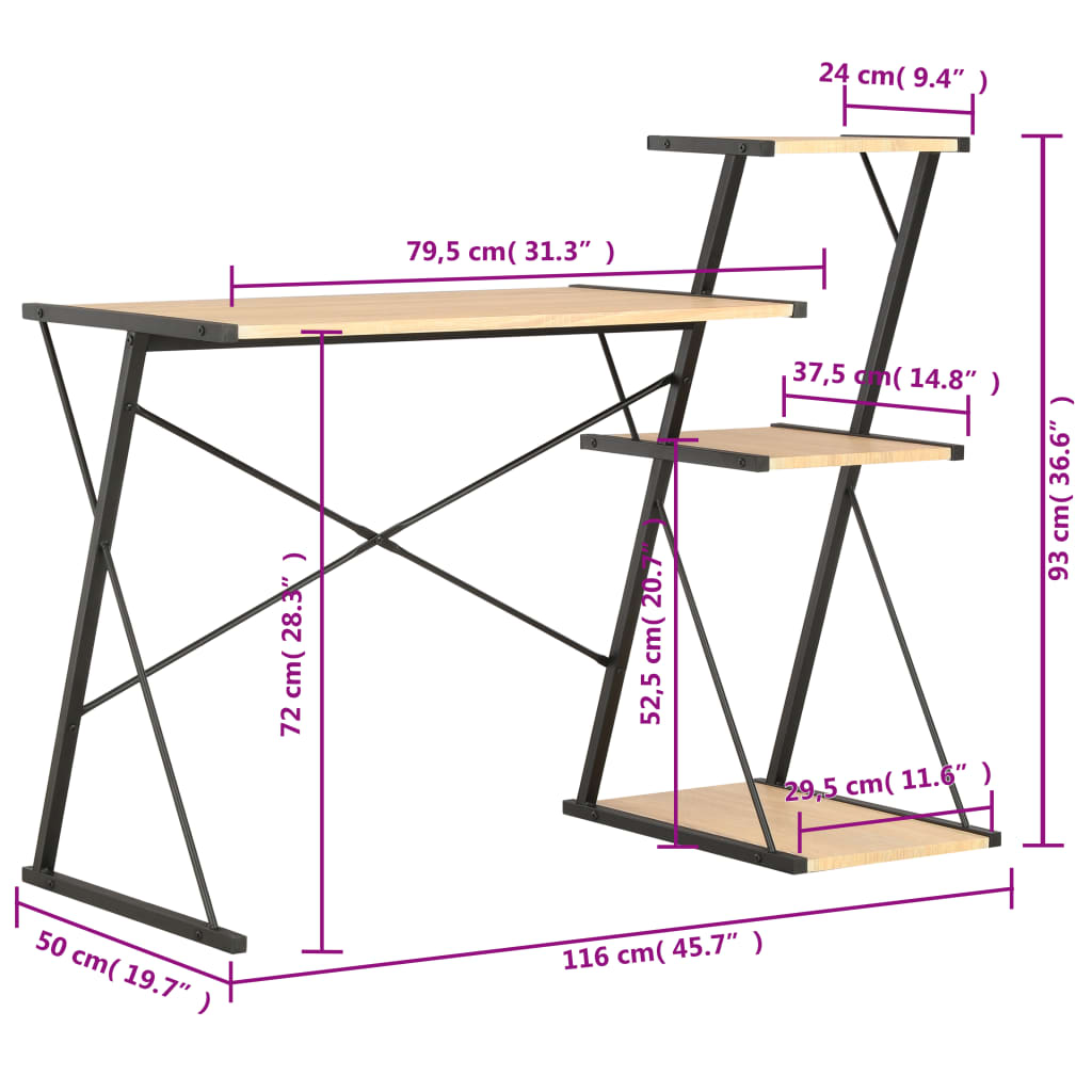 8719883734392_g_en_hd_6 vidaXL Desk with Shelf Black and Oak 116x50x93 cm - Image 8