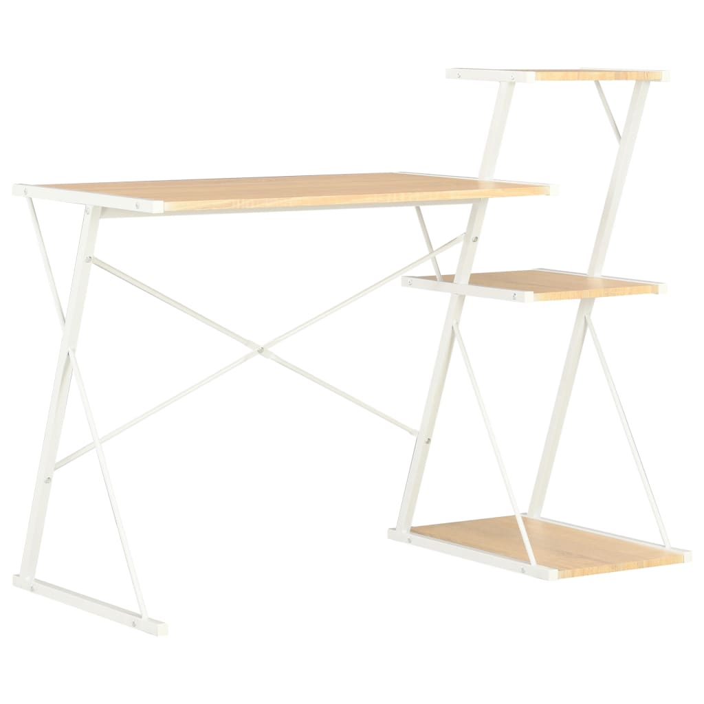 8719883734415_a_en_hd_1 vidaXL Desk with Shelf White and Oak 116x50x93 cm - Image 1