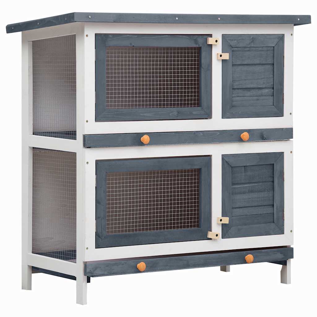 8719883737577_a_en_hd_1 vidaXL Outdoor Rabbit Hutch 4 Doors Grey Wood - Image 2