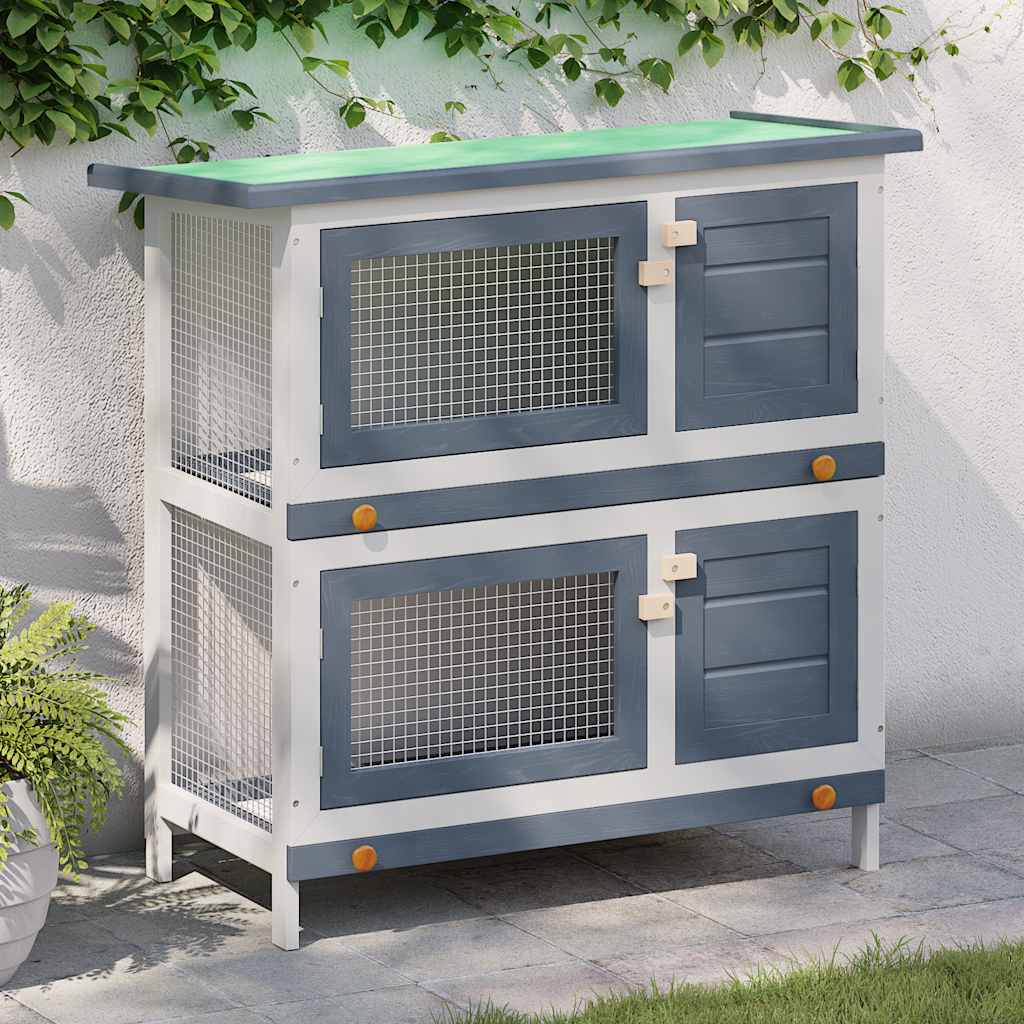8719883737577_m_en_hd_1 vidaXL Outdoor Rabbit Hutch 4 Doors Grey Wood - Image 1
