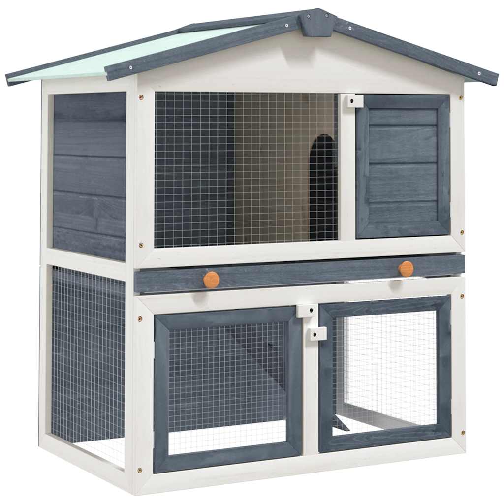 8719883737607_a_en_hd_1 vidaXL Outdoor Rabbit Hutch 3 Doors Grey Wood - Image 1