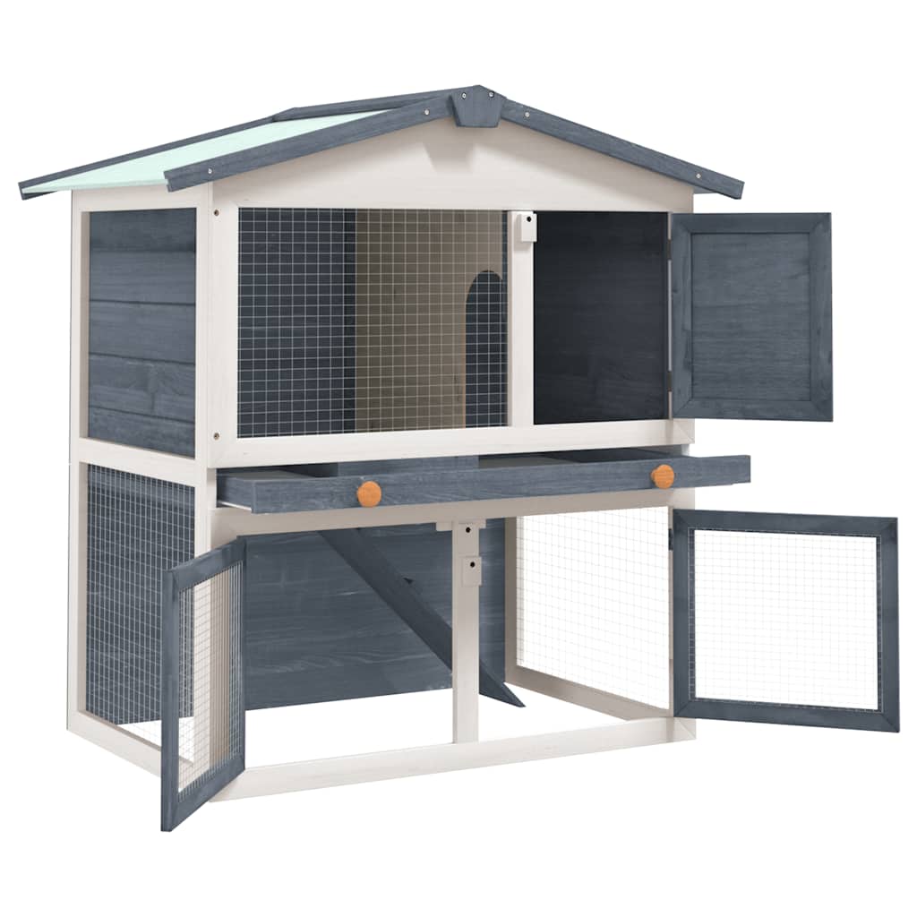 8719883737607_g_en_hd_2 vidaXL Outdoor Rabbit Hutch 3 Doors Grey Wood - Image 3
