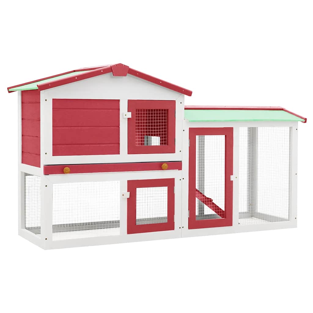 8719883737652_a_en_hd_1 vidaXL Outdoor Large Rabbit Hutch Red and White 145x45x84 cm Wood - Image 2