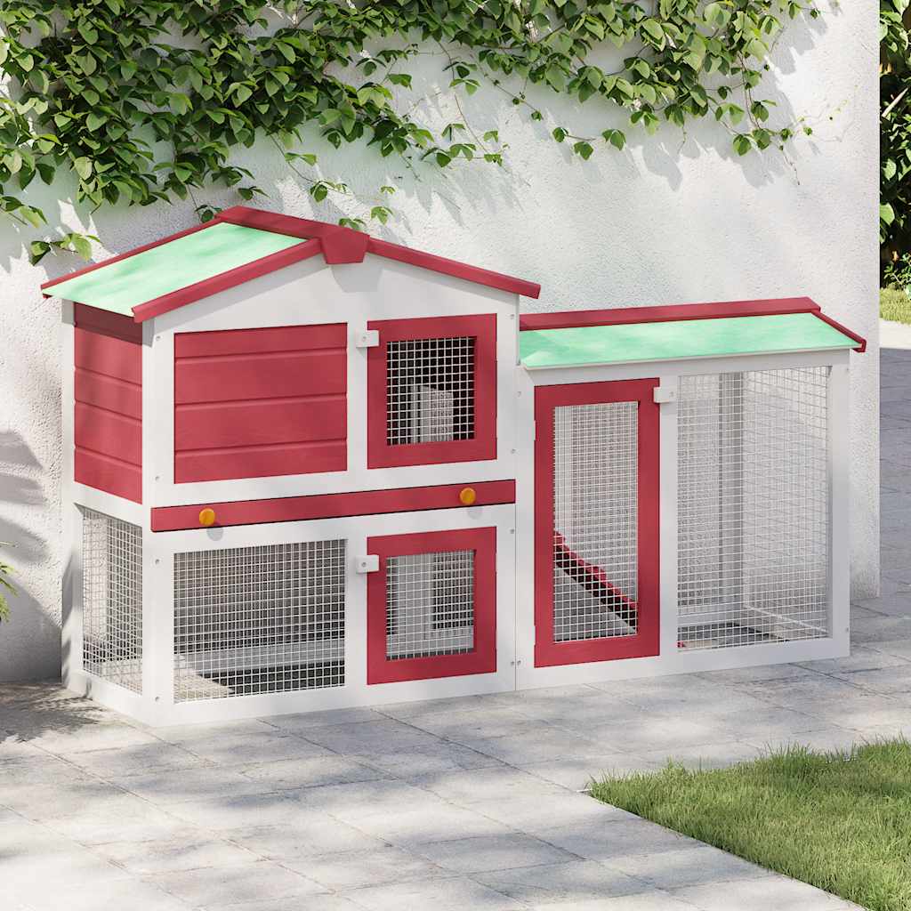 8719883737652_m_en_hd_1 vidaXL Outdoor Large Rabbit Hutch Red and White 145x45x84 cm Wood - Image 1