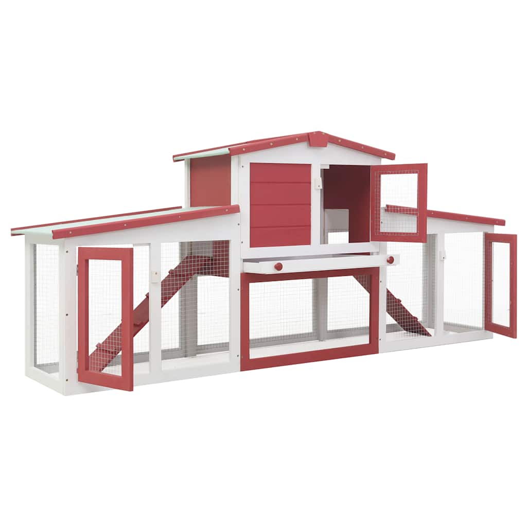 8719883737683_g_en_hd_1 vidaXL Outdoor Large Rabbit Hutch Red and White 201x45x85 cm Wood - Image 3