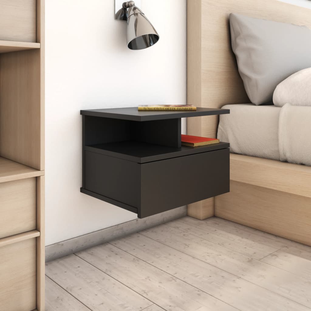 vidaXL Floating Nightstands 2 pcs Black 40x31x27 cm Engineered Wood