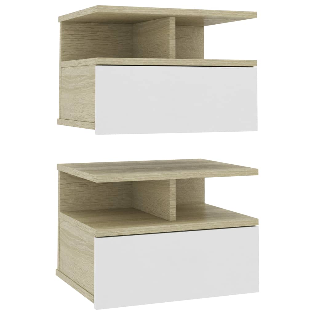 8719883738222_a_en_hd_1 vidaXL Floating Nightstands 2 pcs White and Sonoma Oak 40x31x27 cm Engineered Wood - Image 2