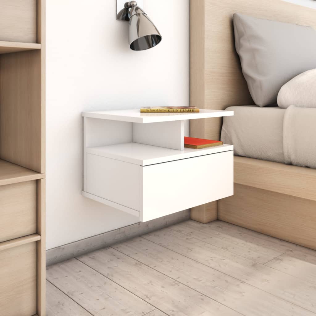 vidaXL Floating Nightstands 2 pcs High Gloss White 40x31x27 cm Engineered Wood