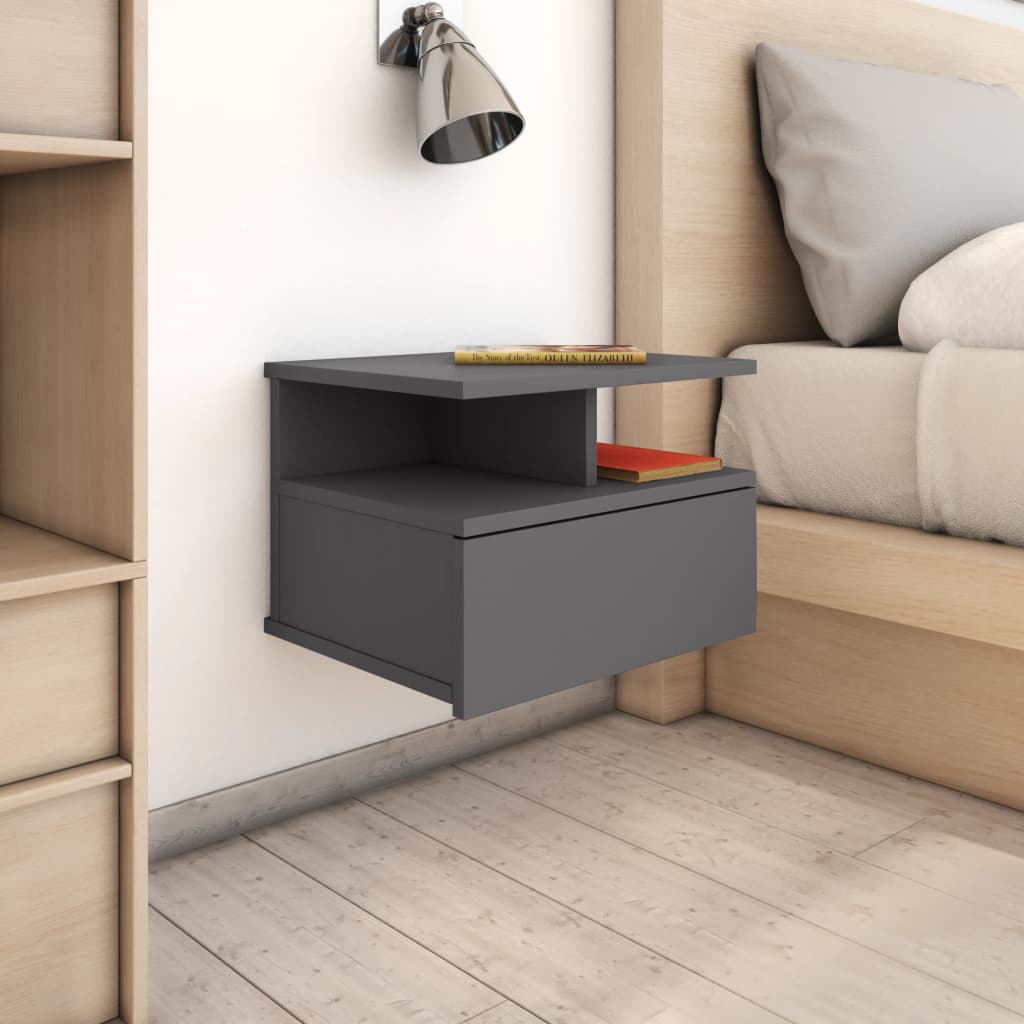 vidaXL Floating Nightstands 2 pcs High Gloss Grey 40x31x27 cm Engineered Wood