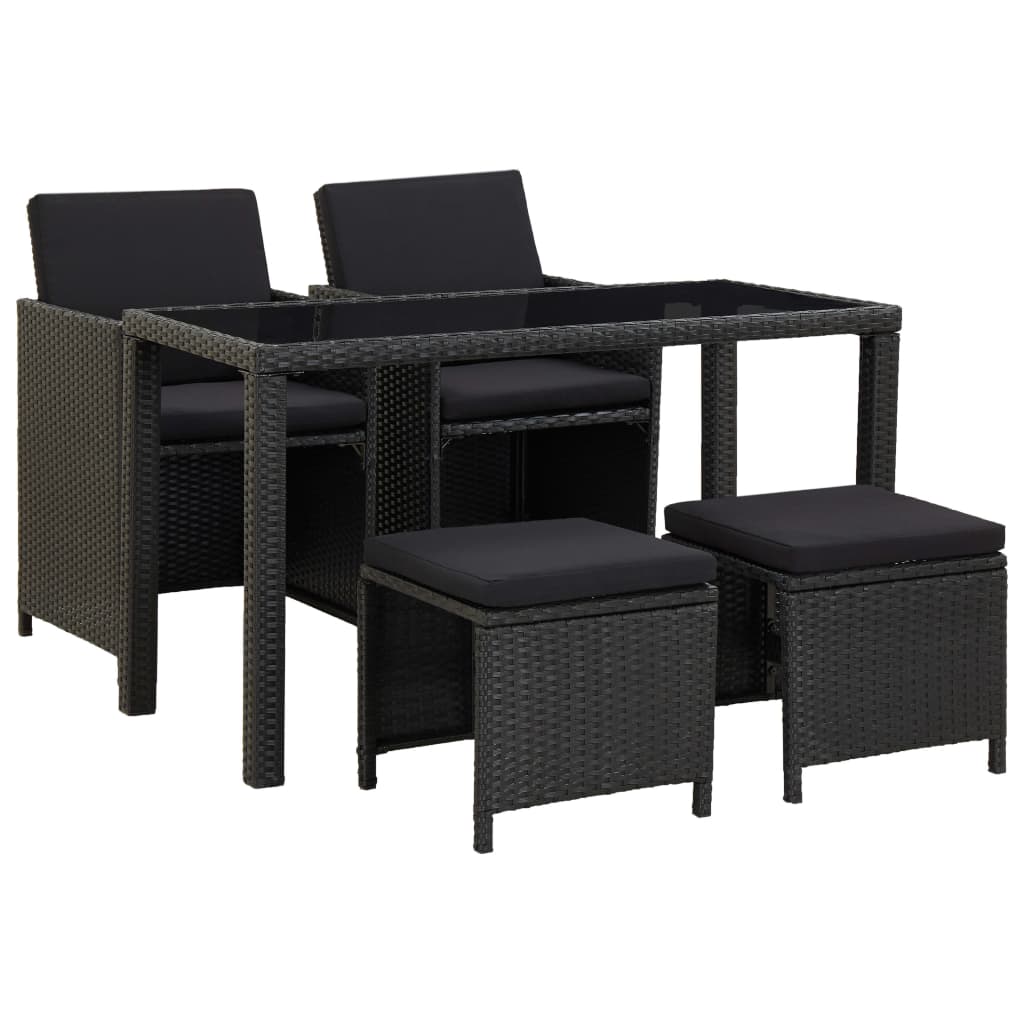 vidaXL 5 Piece Outdoor Dining Set with Cushions Poly Rattan Black