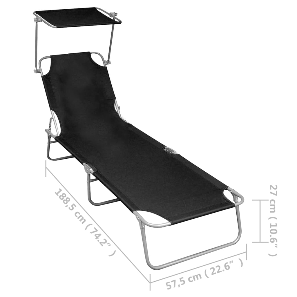 8719883741994_g_en_hd_6 vidaXL Folding Sun Lounger with Canopy Black Aluminium - Image 7