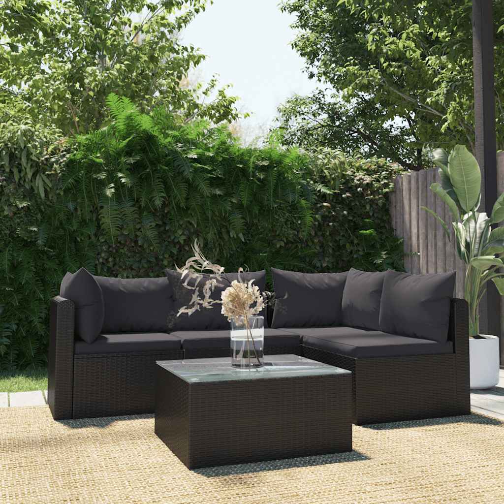 8719883743783_m_en_hd_1 vidaXL 5 Piece Garden Lounge Set with Cushions Poly Rattan Black - Image 1