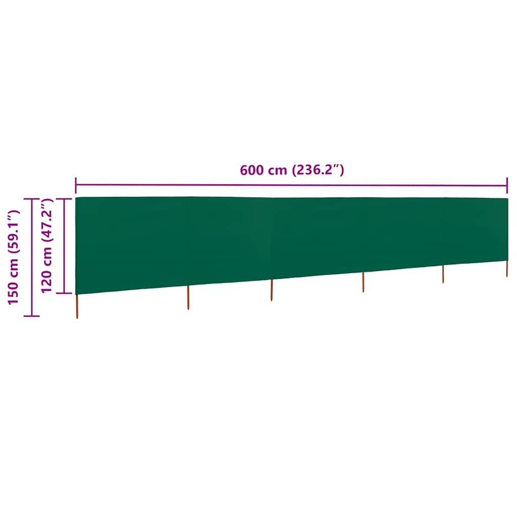 8719883744889_g_en_hd_5 vidaXL 5-panel Wind Screen Fabric 600x120 cm Green - Image 6