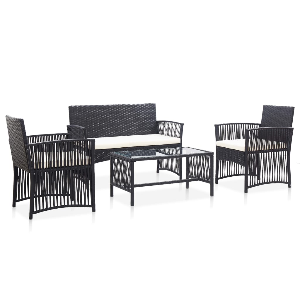 vidaXL 4 Piece Garden Lounge Set with Cushion Poly Rattan Black