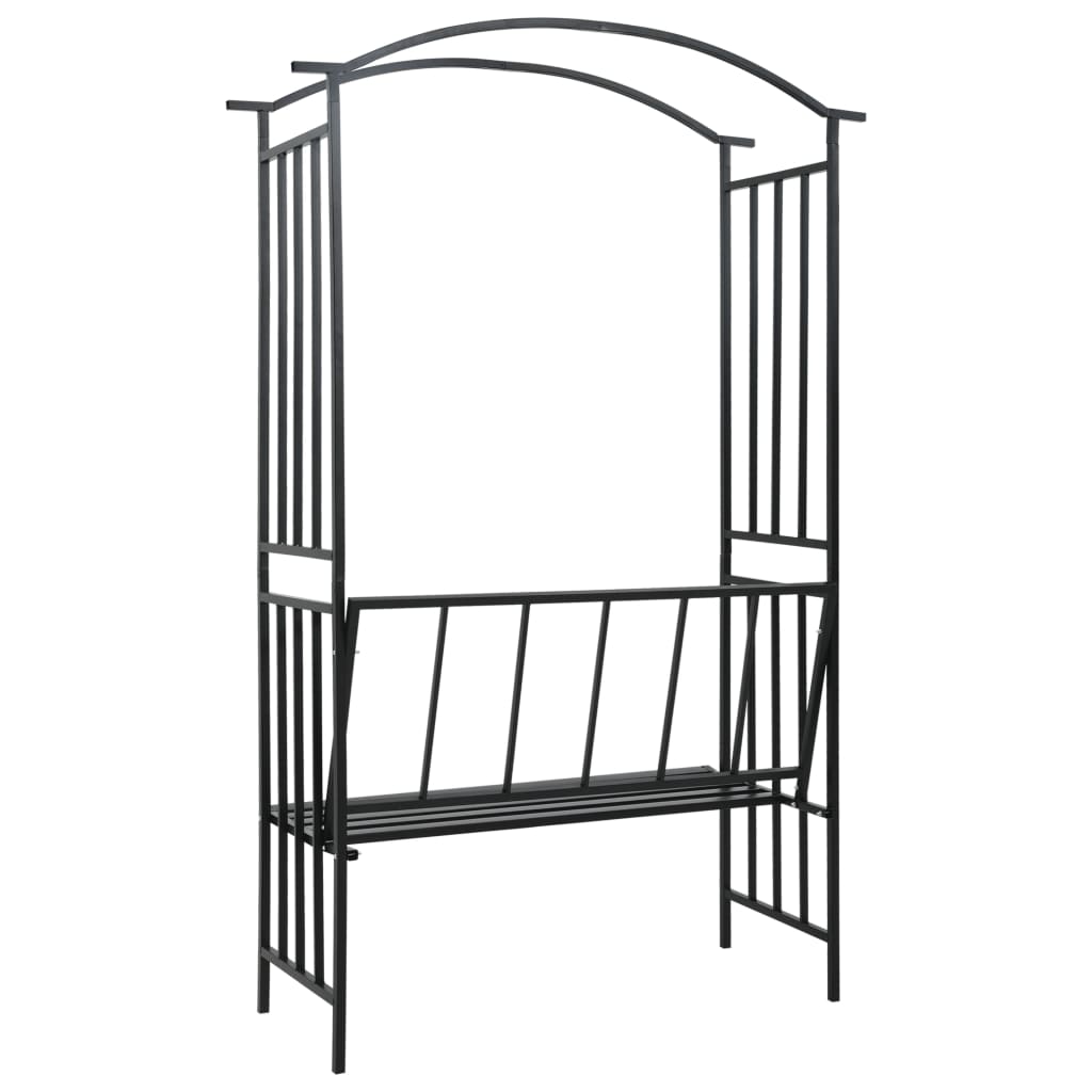 8719883757353_g_en_hd_3 vidaXL Garden Arch with Bench Black 128x50x207 cm Iron - Image 4