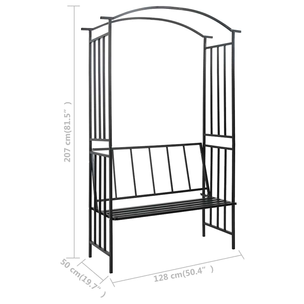 8719883757353_g_en_hd_6 vidaXL Garden Arch with Bench Black 128x50x207 cm Iron - Image 7