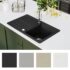 vidaXL Granite Kitchen Sink Single Basin with Drainer Reversible Black - Image 6