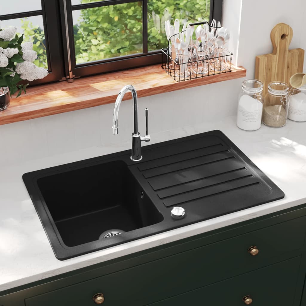 8719883760254_m_en_hd_1 vidaXL Granite Kitchen Sink Single Basin with Drainer Reversible Black - Image 1