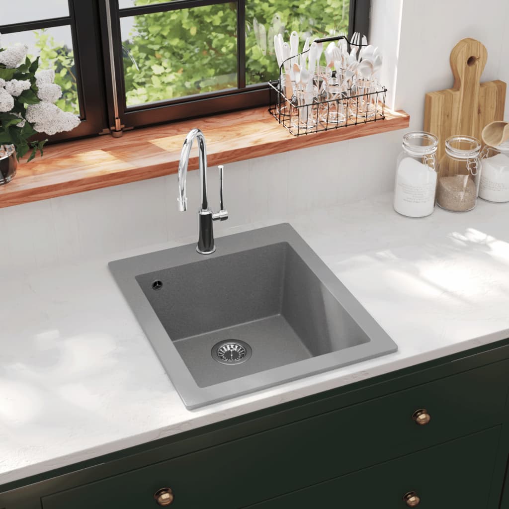 8719883760285_m_en_hd_1 vidaXL Overmount Kitchen Sink Single Basin Granite Grey - Image 1