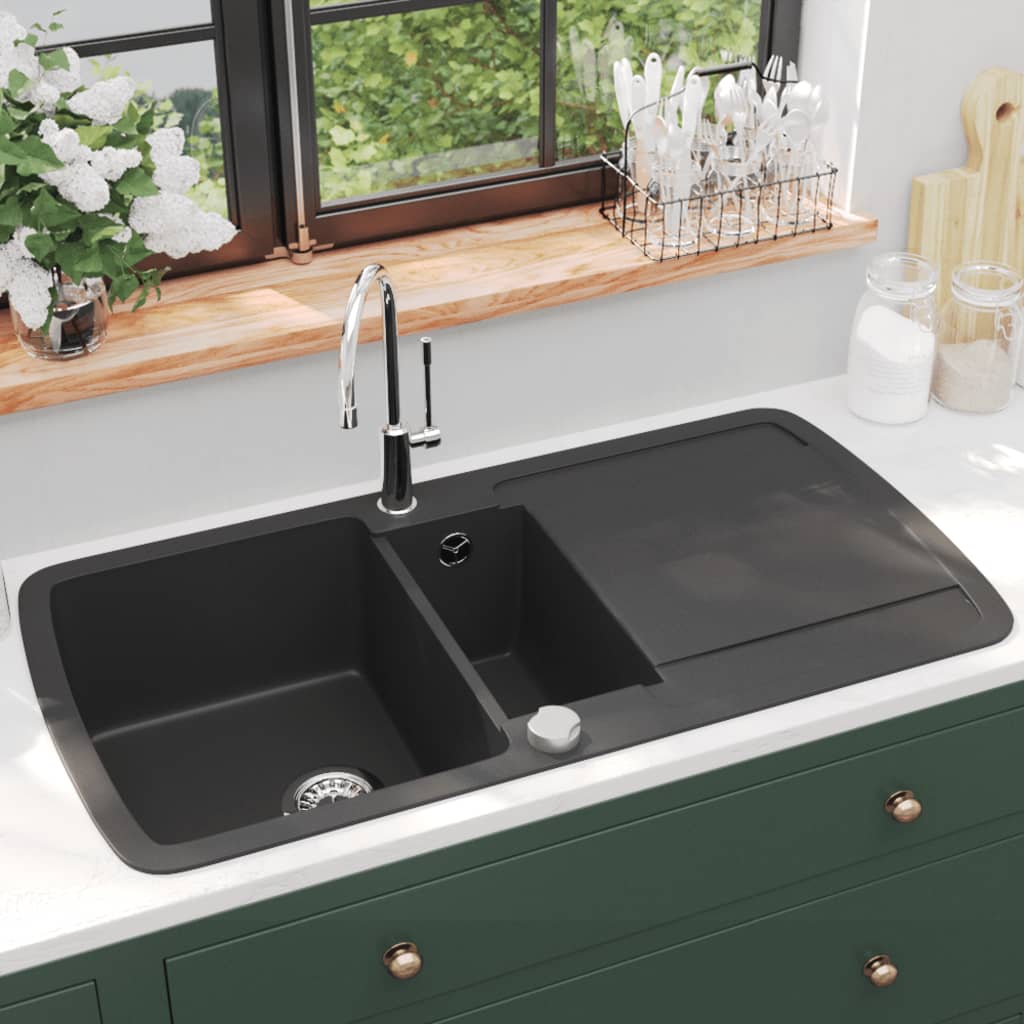 8719883760315_m_en_hd_1 vidaXL Granite Kitchen Sink Double Basin Black - Image 1
