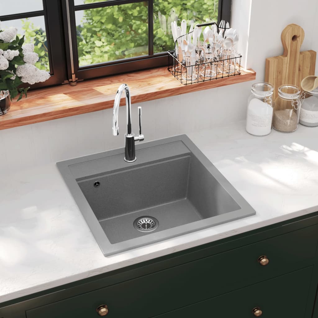 8719883760339_m_en_hd_1 vidaXL Granite Kitchen Sink Single Basin Grey - Image 1