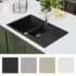 vidaXL Granite Kitchen Sink Double Basin Black - Image 7
