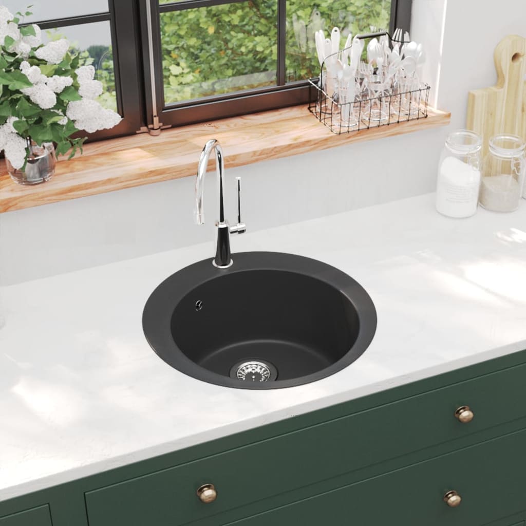 8719883760391_m_en_hd_1 vidaXL Granite Kitchen Sink Single Basin Round Black - Image 1