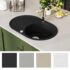 vidaXL Granite Kitchen Sink Single Basin Oval Black - Image 7