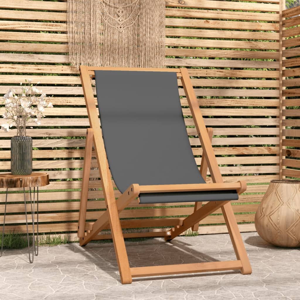 vidaXL Folding Beach Chair Solid Teak Wood Grey