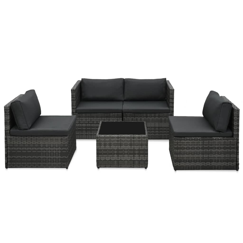 8719883765426_a_en_hd_1 vidaXL 5 Piece Garden Lounge Set with Cushions Poly Rattan Grey - Image 1