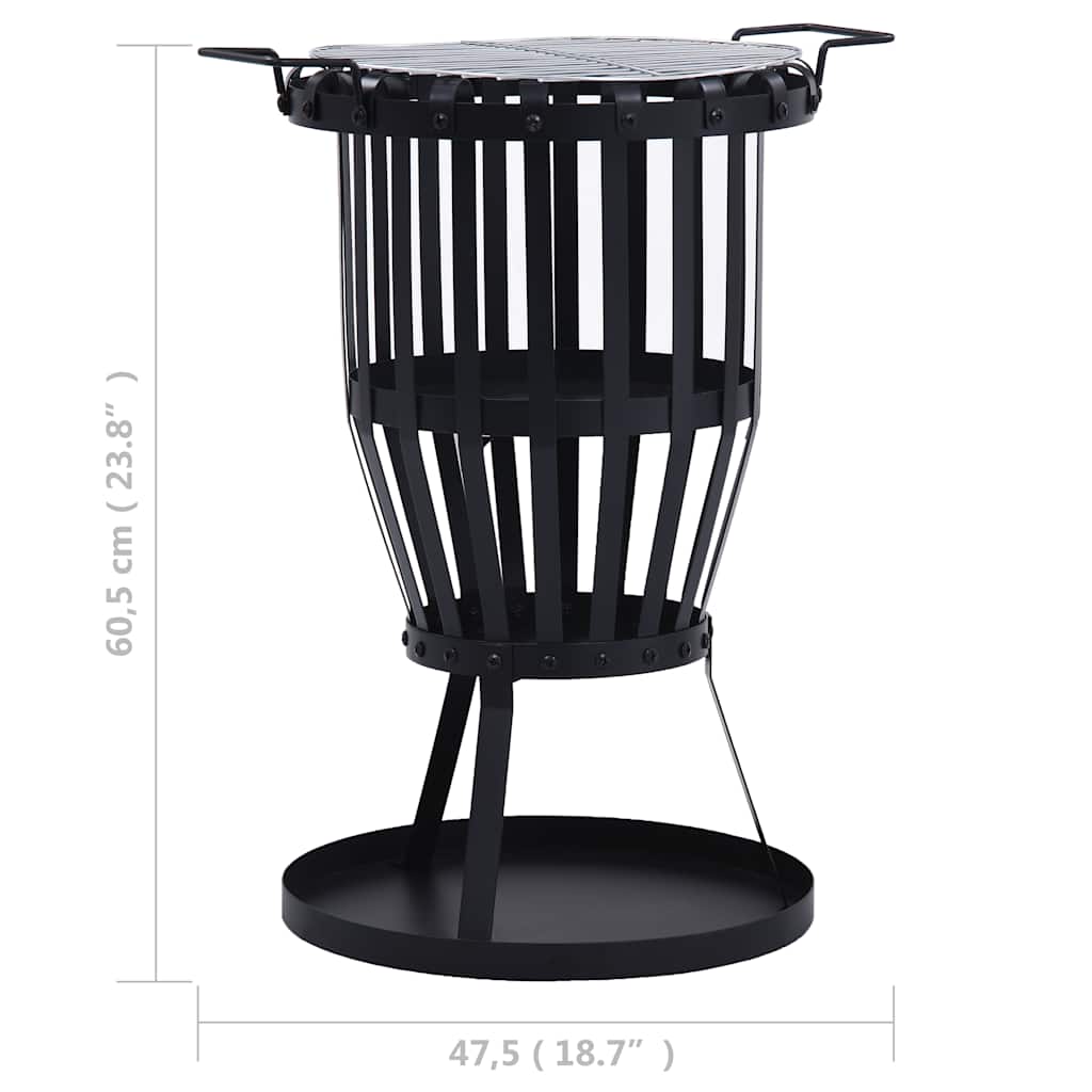 8719883765617_g_en_hd_8 vidaXL Garden Fire Pit Basket with BBQ Grill Steel 47.5 cm - Image 9