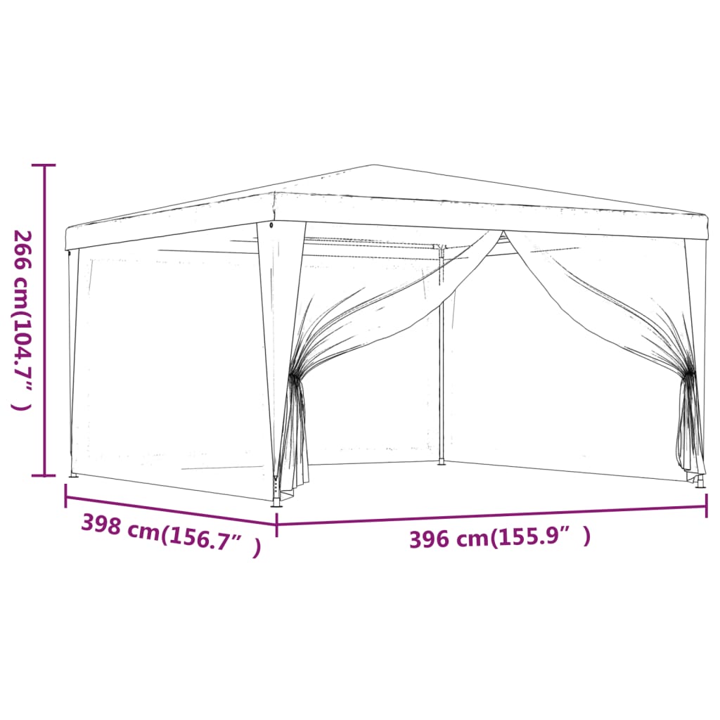 8719883767659_g_en_hd_7 vidaXL Party Tent with 4 Mesh Sidewalls 4x4 m White - Image 9