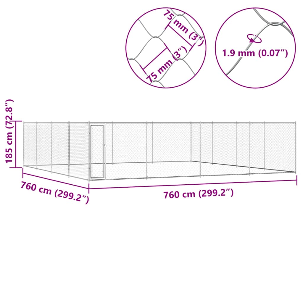 8719883768977_g_en_hd_4 vidaXL Outdoor Dog Kennel Galvanised Steel 760x760x185 cm - Image 5