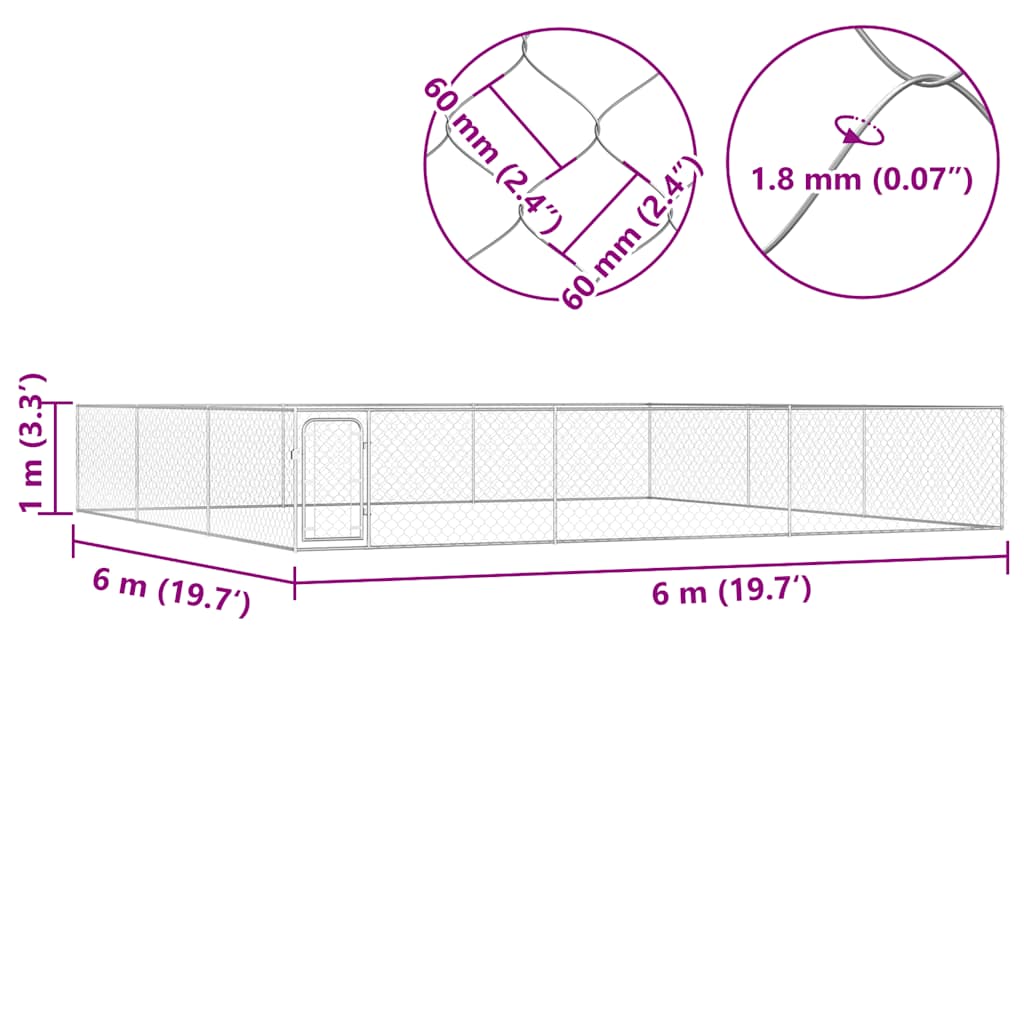 8719883769585_g_en_hd_6 vidaXL Outdoor Dog Kennel Galvanised Steel 6x6x1 m - Image 7