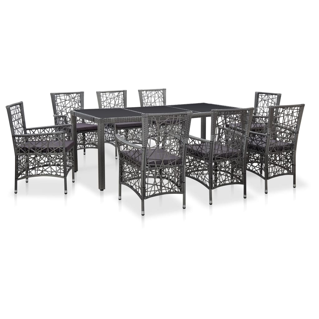 vidaXL 9 Piece Outdoor Dining Set Poly Rattan Grey