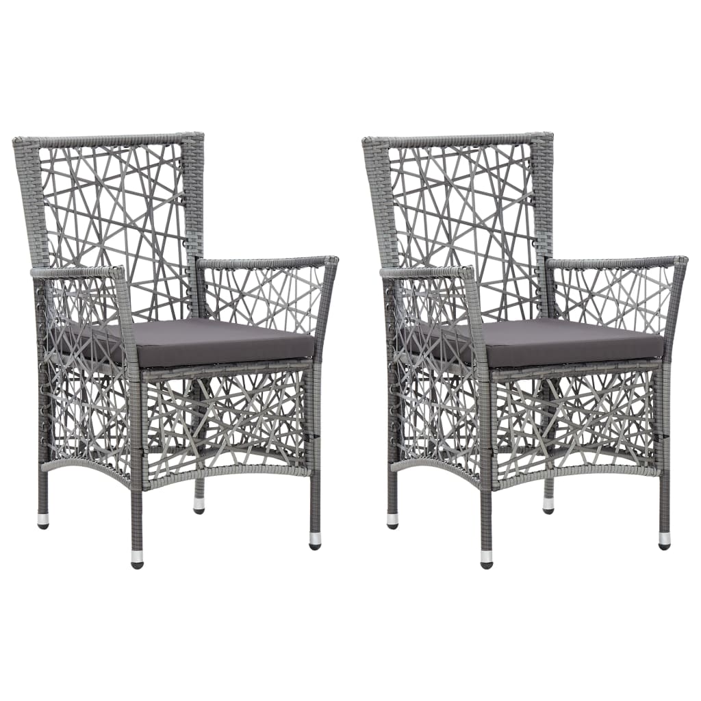 vidaXL Outdoor Chairs 2 pcs with Cushions Poly Rattan Grey