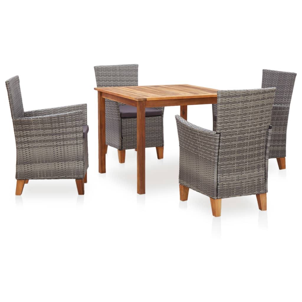 vidaXL 5 Piece Dining Set Poly Rattan and Solid Acacia Wood Grey