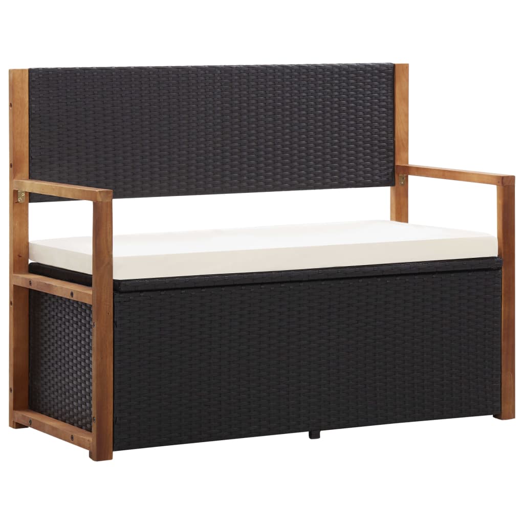 vidaXL Storage Bench 115 cm Poly Rattan and Solid Acacia Wood Black