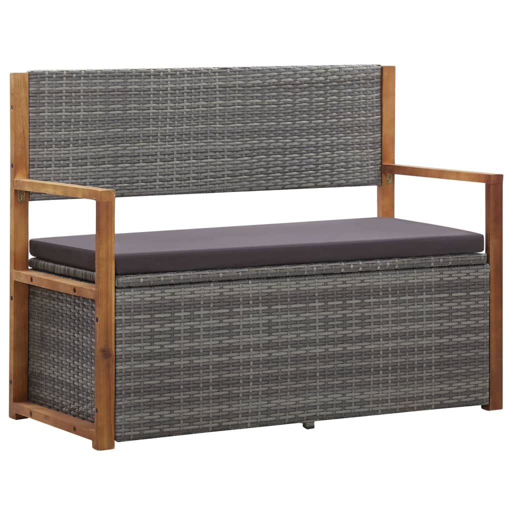 vidaXL Storage Bench 115 cm Poly Rattan and Solid Acacia Wood Grey