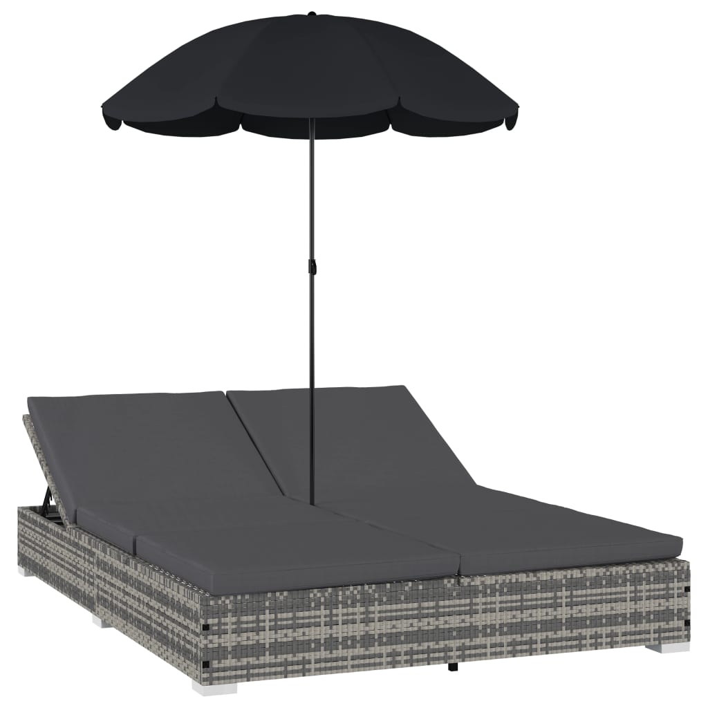 8719883785967_a_en_hd_1 vidaXL Outdoor Lounge Bed with Umbrella Poly Rattan Grey - Image 2