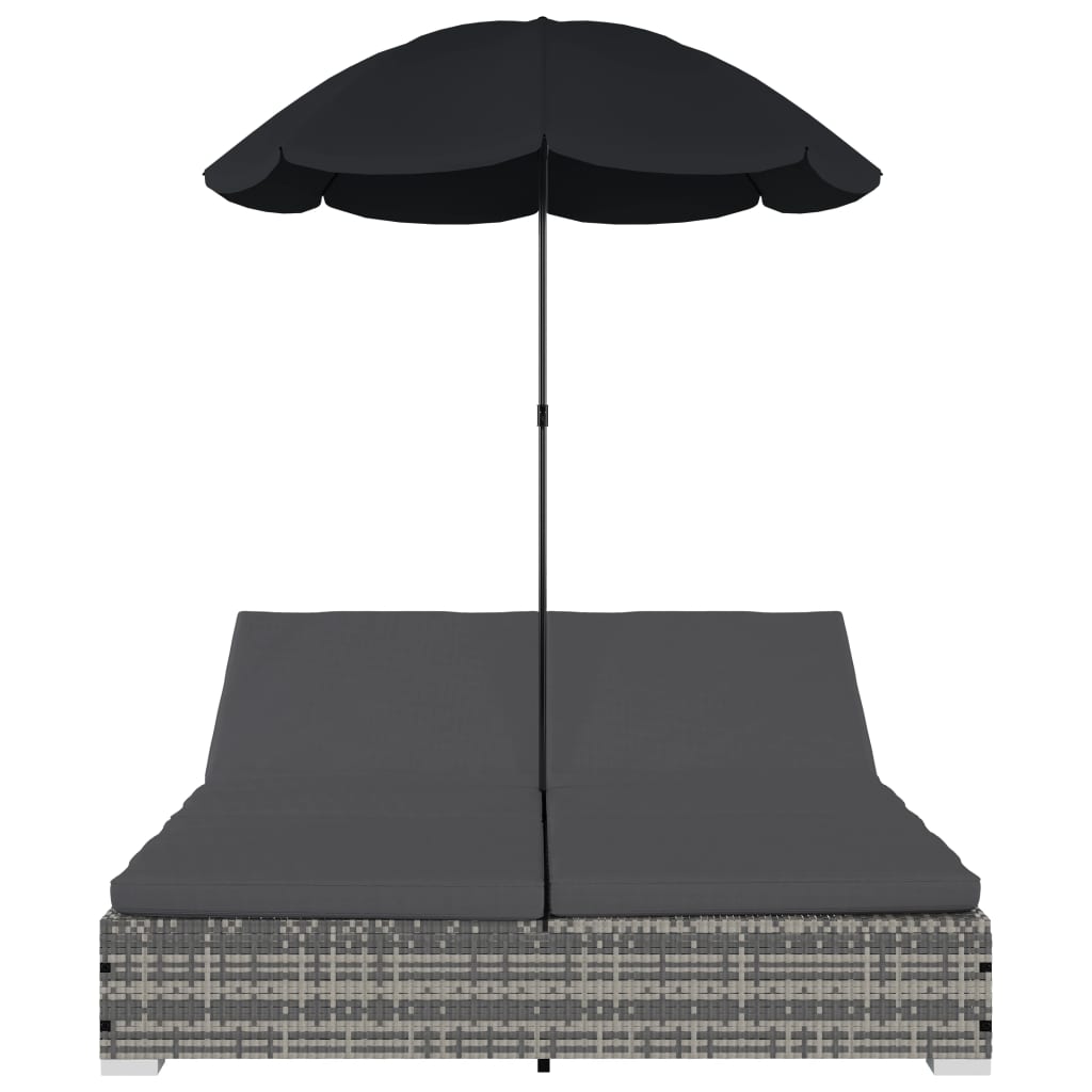 8719883785967_g_en_hd_1 vidaXL Outdoor Lounge Bed with Umbrella Poly Rattan Grey - Image 3