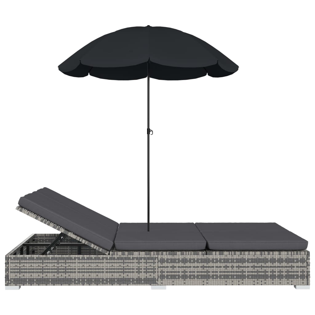8719883785967_g_en_hd_2 vidaXL Outdoor Lounge Bed with Umbrella Poly Rattan Grey - Image 4