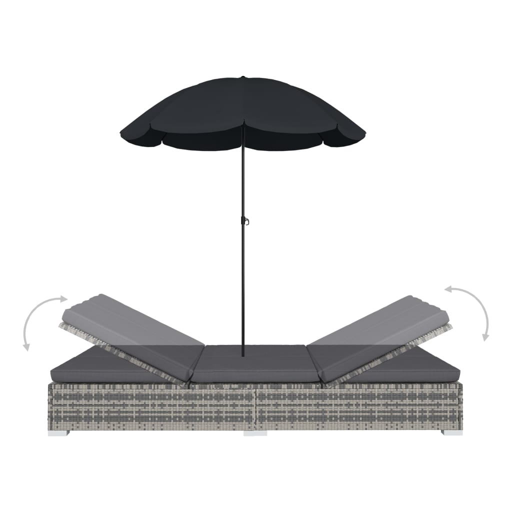 8719883785967_g_en_hd_3 vidaXL Outdoor Lounge Bed with Umbrella Poly Rattan Grey - Image 5