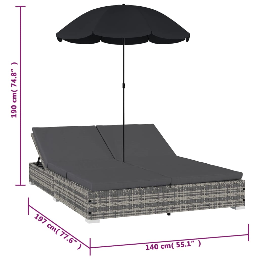 8719883785967_g_en_hd_7 vidaXL Outdoor Lounge Bed with Umbrella Poly Rattan Grey - Image 9