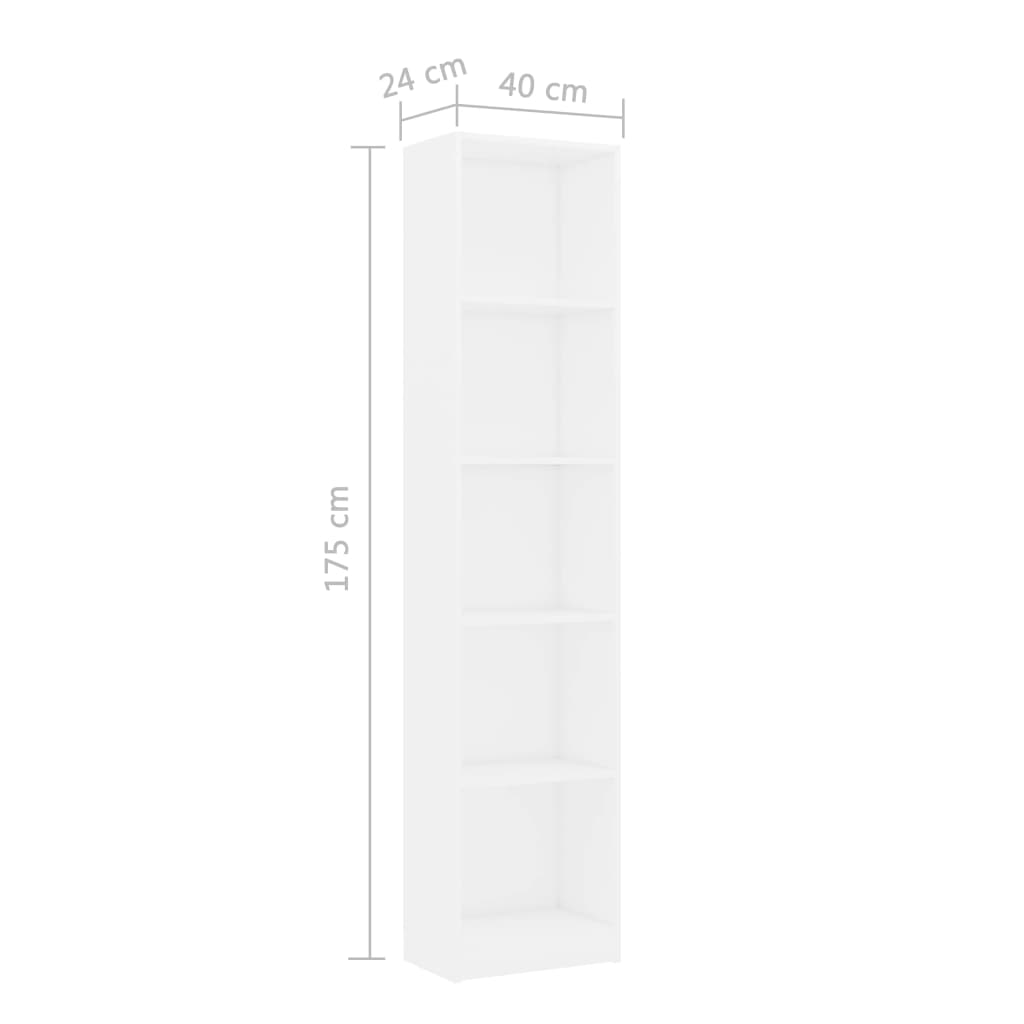 8719883787503_g_en_hd_4 vidaXL 5-Tier Book Cabinet White 40x24x175 cm Engineered Wood - Image 7
