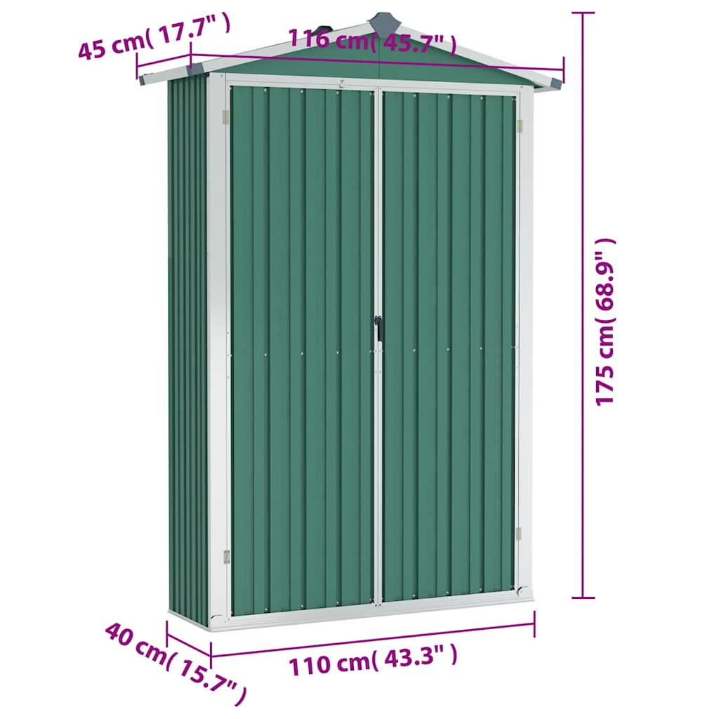 8719883811512_g_en_hd_6 vidaXL Garden Shed Green 116x45x175 cm Galvanised Steel - Image 8