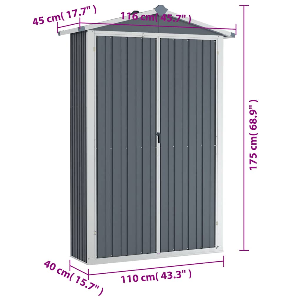 8719883811529_g_en_hd_6 vidaXL Garden Shed Grey 116x45x175 cm Galvanised Steel - Image 8