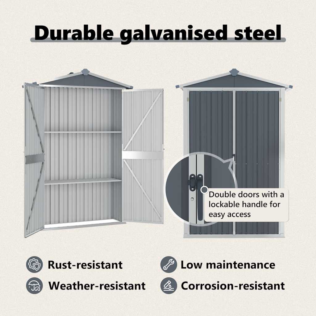 8719883811529_g_en_hd_7 vidaXL Garden Shed Grey 116x45x175 cm Galvanised Steel - Image 9
