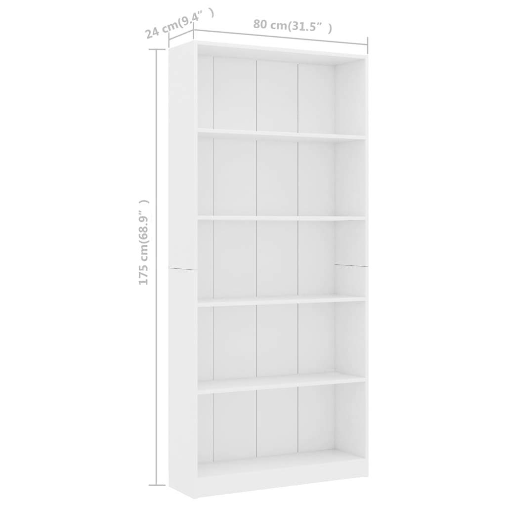 8719883815312_g_en_hd_4 vidaXL 5-Tier Book Cabinet White 80x24x175 cm Engineered Wood - Image 7