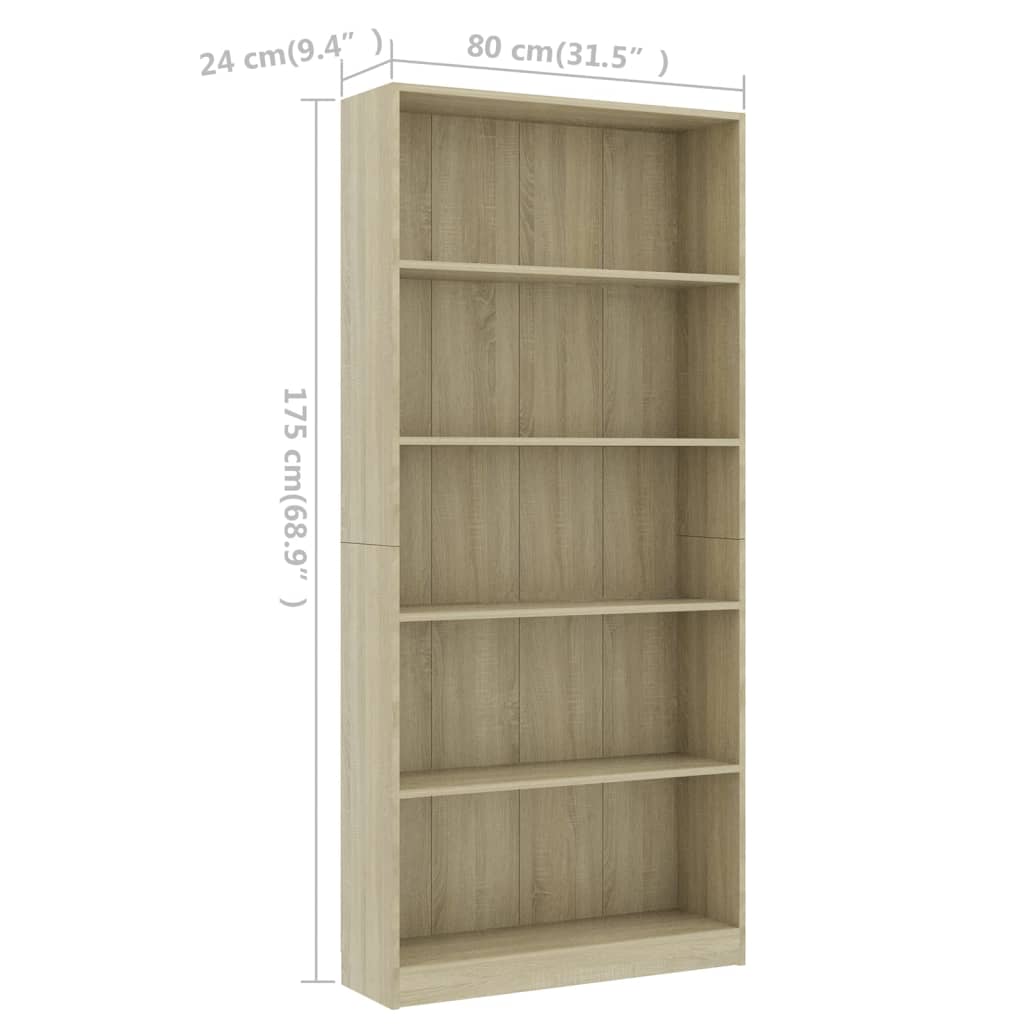 8719883815343_g_en_hd_4 vidaXL 5-Tier Book Cabinet Sonoma Oak 80x24x175 cm Engineered Wood - Image 7